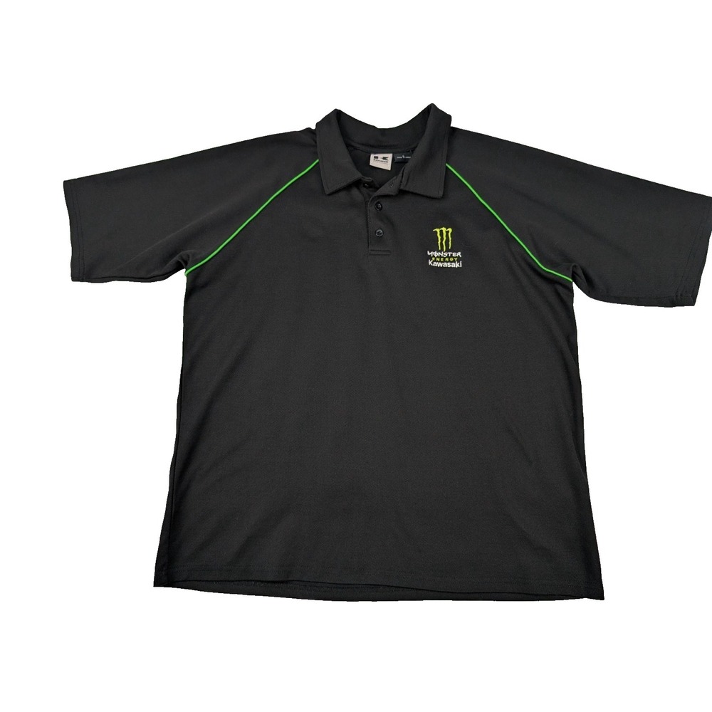Kawasaki Polo Shirt Men's L Black Short Sleeve T-shirt Monster Energy Logo